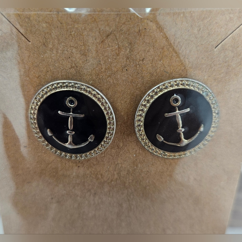 Anchor Maritime Shield Stud Earrings